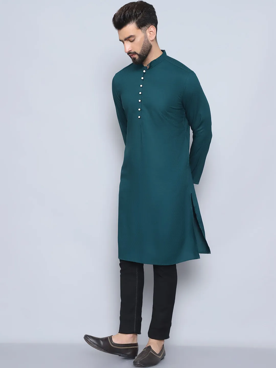 Men's Green Pure Rayon Loop Button Kurta - Even Apparels