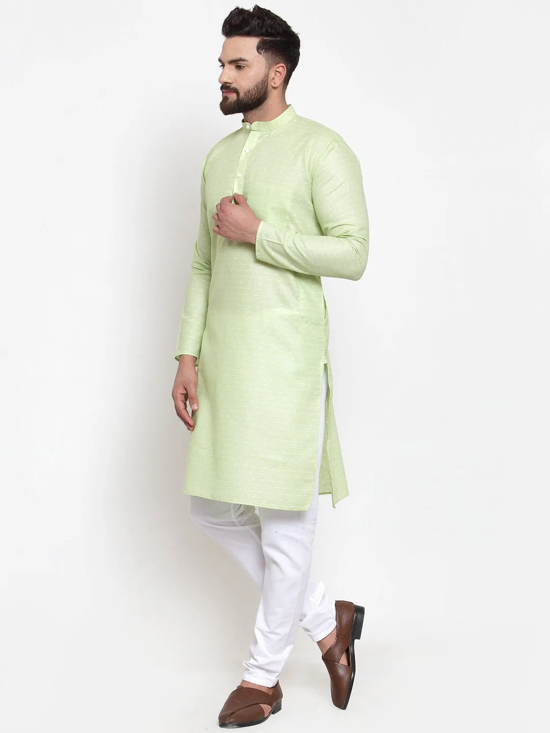 Men's Green Self-design Kurta with Churidar ( JOKP 605 Green ) - Virat Fashions