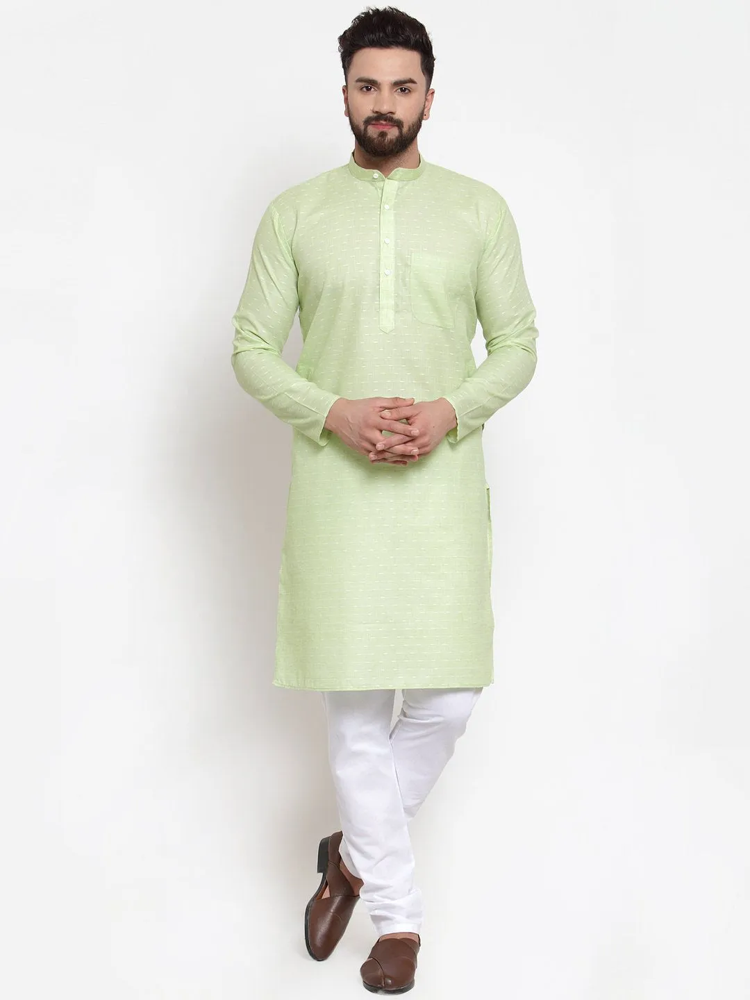 Men's Green Self-design Kurta with Churidar ( JOKP 605 Green ) - Virat Fashions