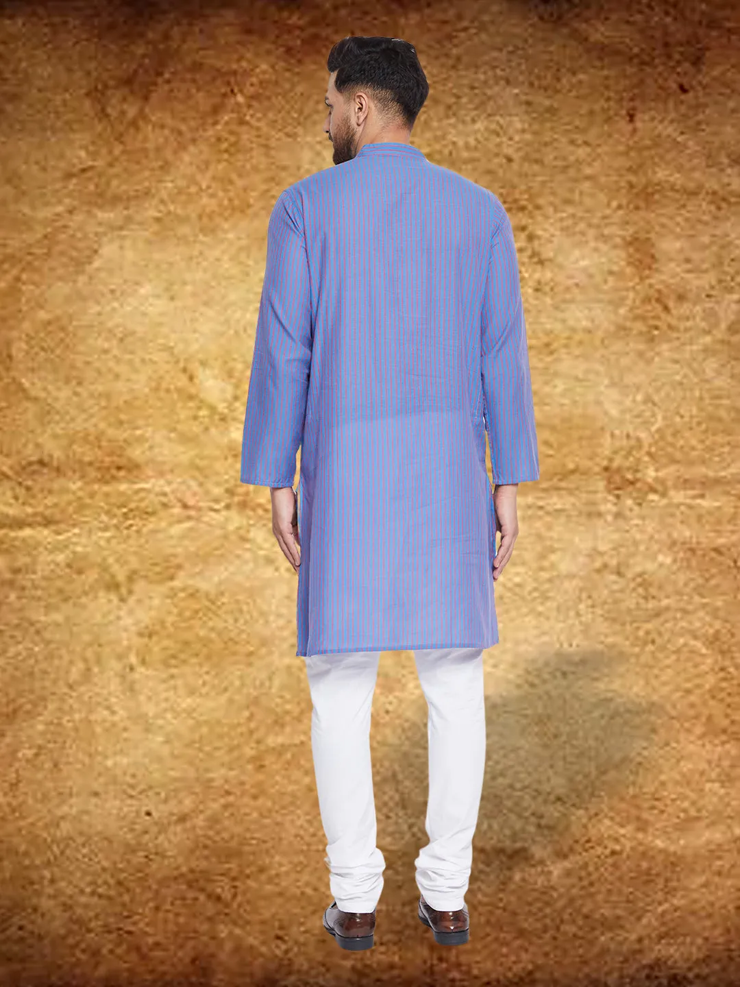 Men's Pure Cotton Blue Striped Kurta - Even Apparels