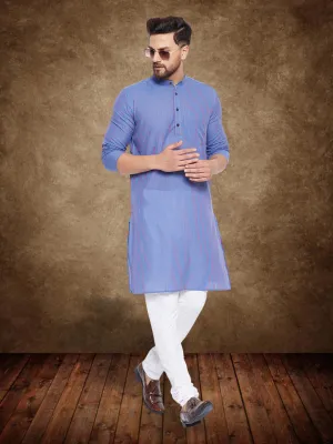 Men's Pure Cotton Blue Striped Kurta - Even Apparels