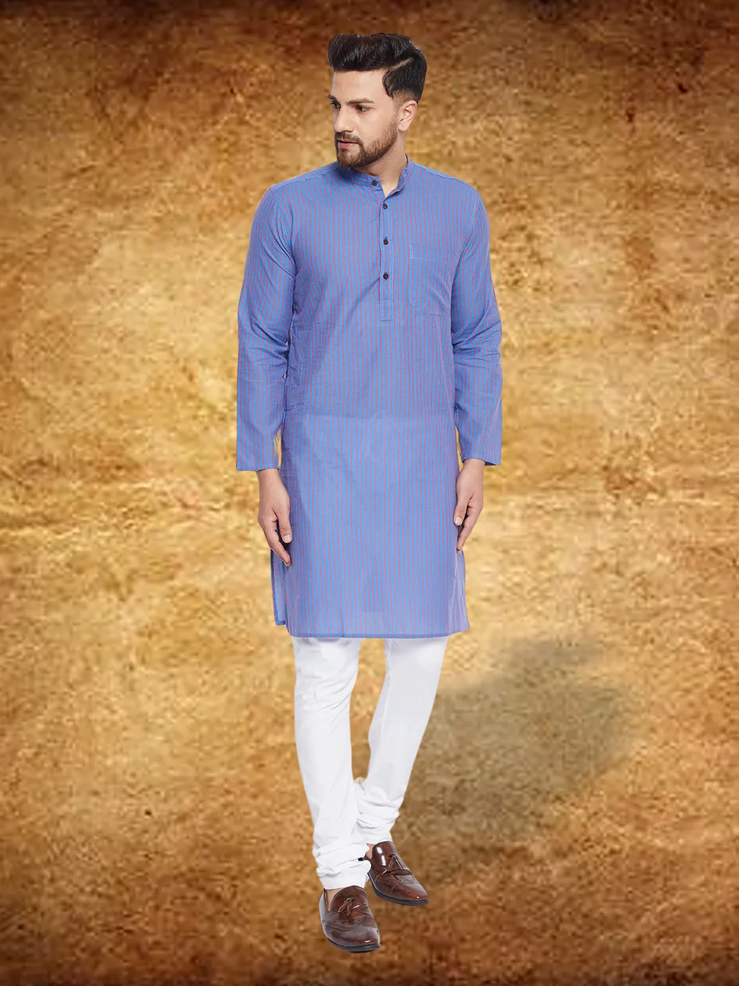 Men's Pure Cotton Blue Striped Kurta - Even Apparels