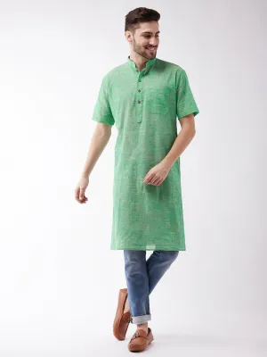 Men's Solid Parrot Green Pure Cotton Kurta - Vastramay