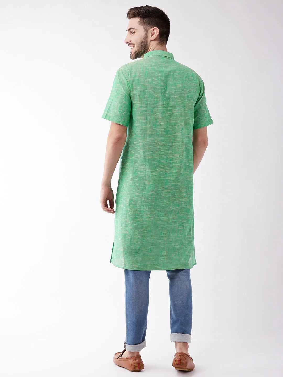 Men's Solid Parrot Green Pure Cotton Kurta - Vastramay