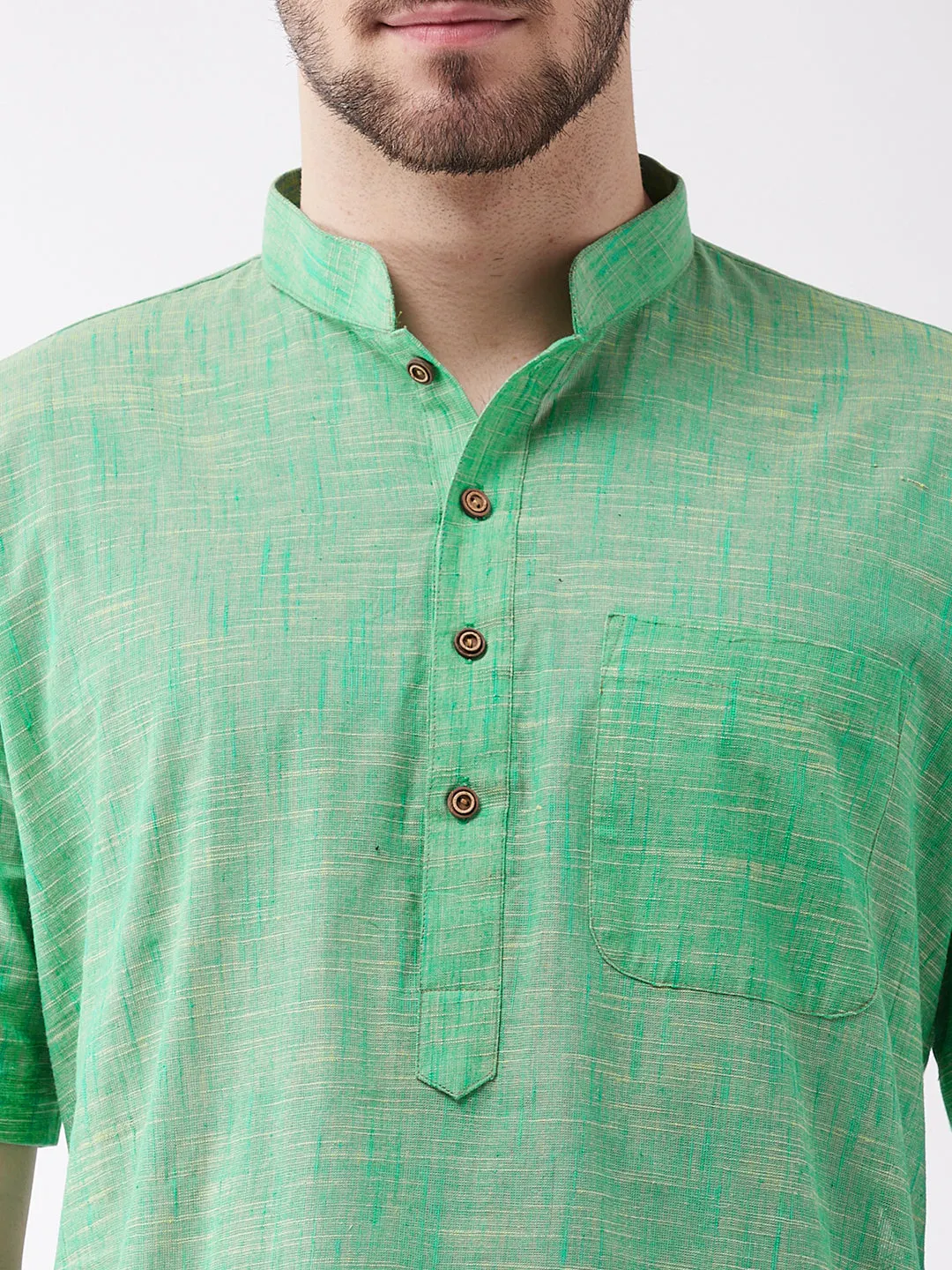 Men's Solid Parrot Green Pure Cotton Kurta - Vastramay