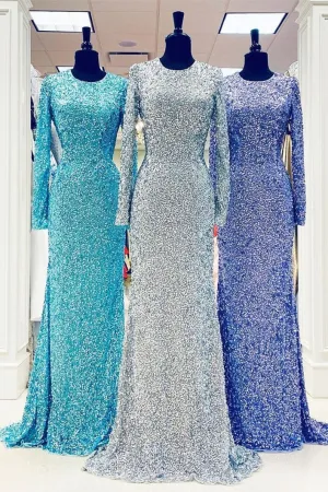 Modest Long Sleeves Sequins Mermaid Formal Dress