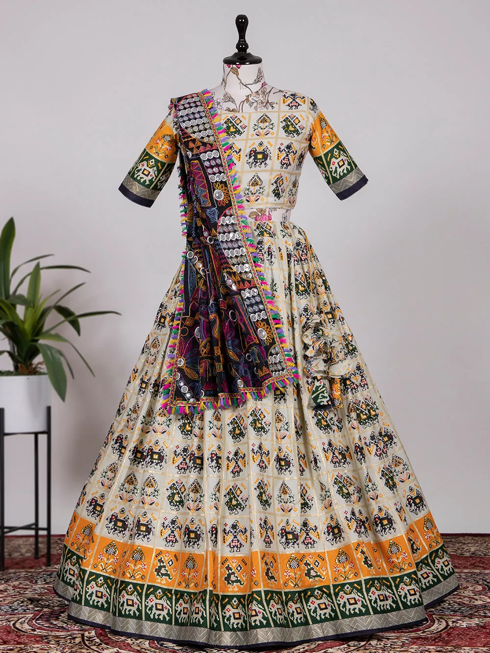 Navy Blue Color Foil & Printed Pure Cotton Lehenga Choli