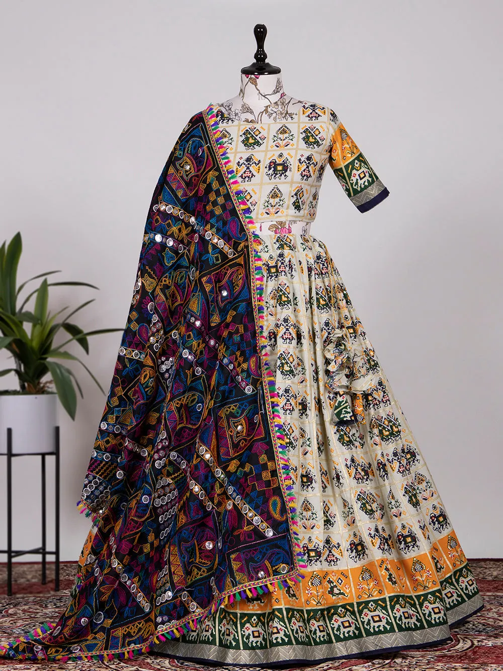 Navy Blue Color Foil & Printed Pure Cotton Lehenga Choli