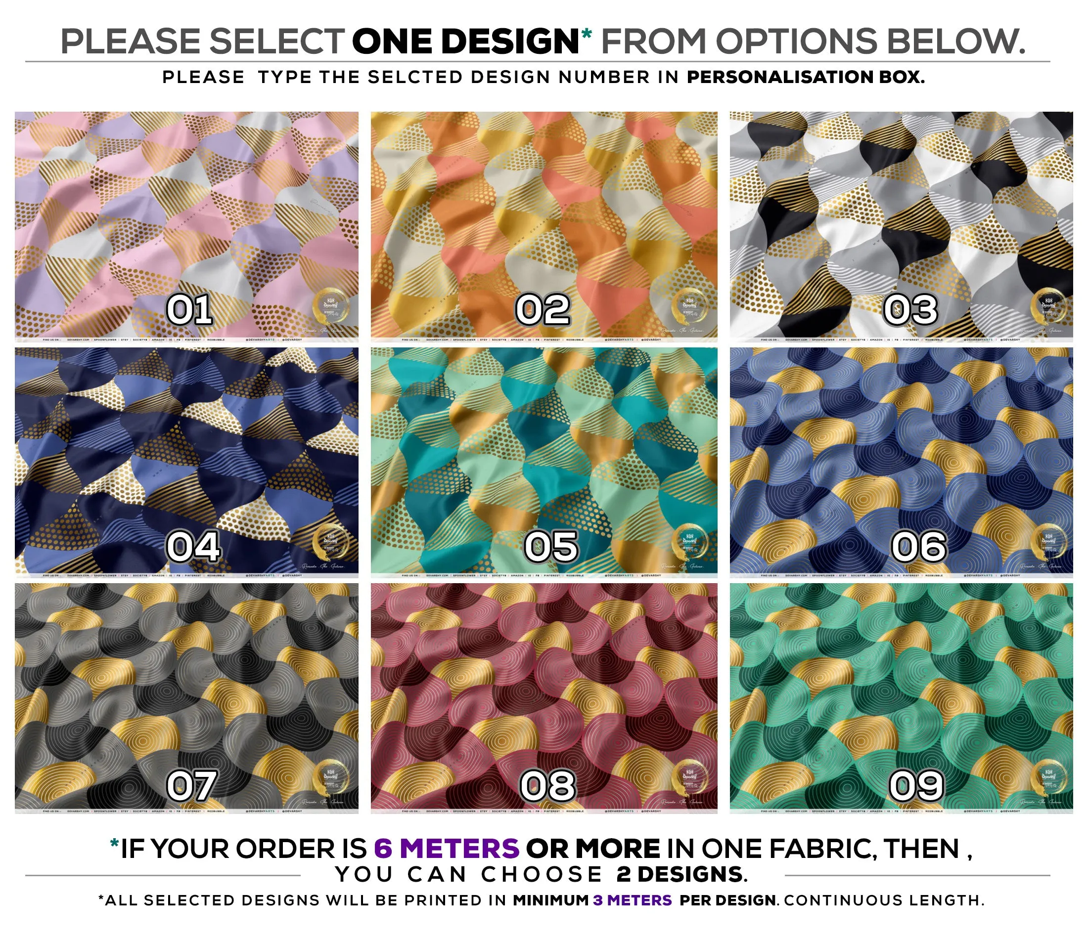 Ogee Pattern Apparel Fabric 3Meters , 9 Designs | 8 Fabrics Option | Fabric By the Yard | D20252