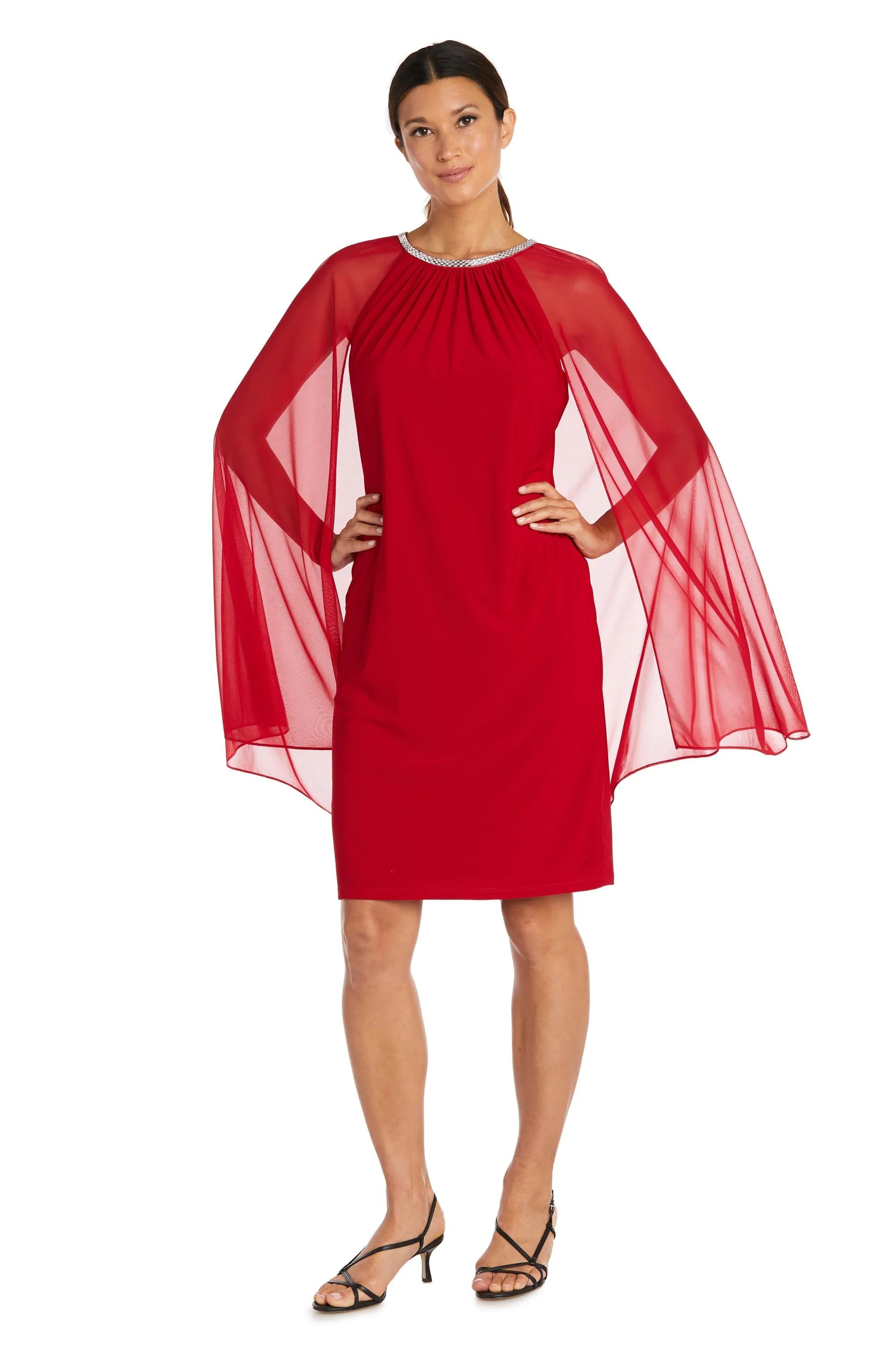 Petite Women Cape Cocktail with Rhinestone Neckline