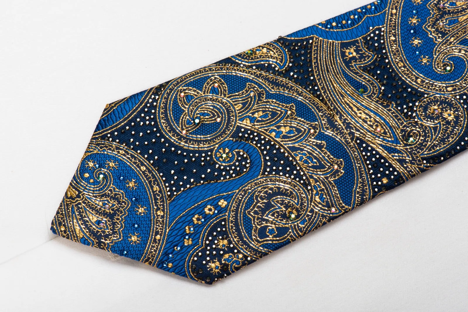 Pierre Cardin Men's Crystal Silk Tie Gold Blue Anthemion Paisley With Gold Sparkles