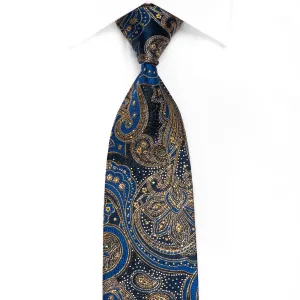 Pierre Cardin Men's Crystal Silk Tie Gold Blue Anthemion Paisley With Gold Sparkles