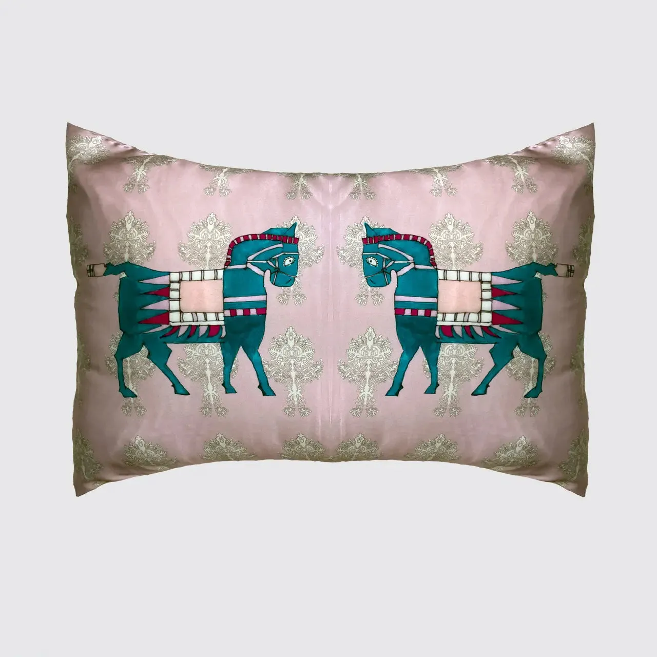 Pink With Horse Design Silk Pillowcase