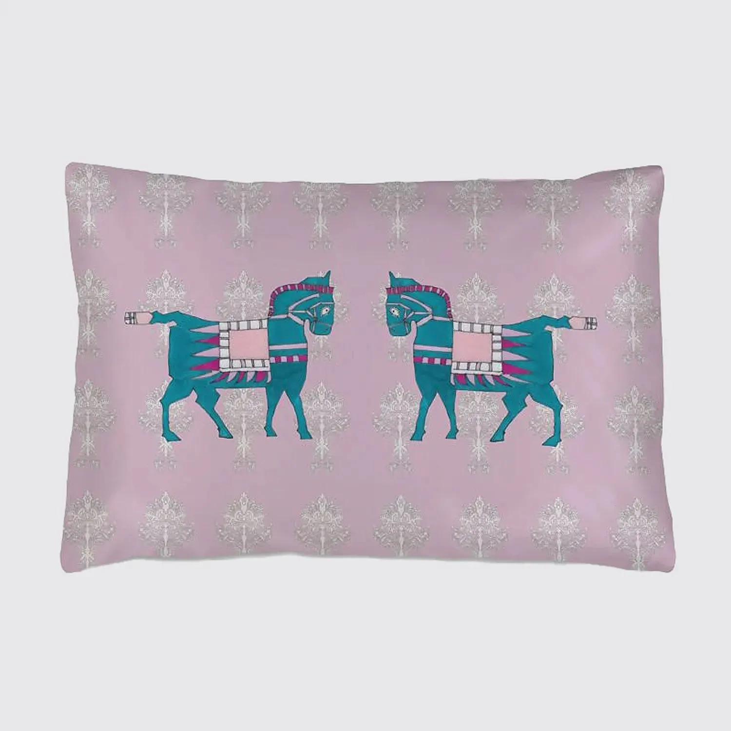 Pink With Horse Design Silk Pillowcase