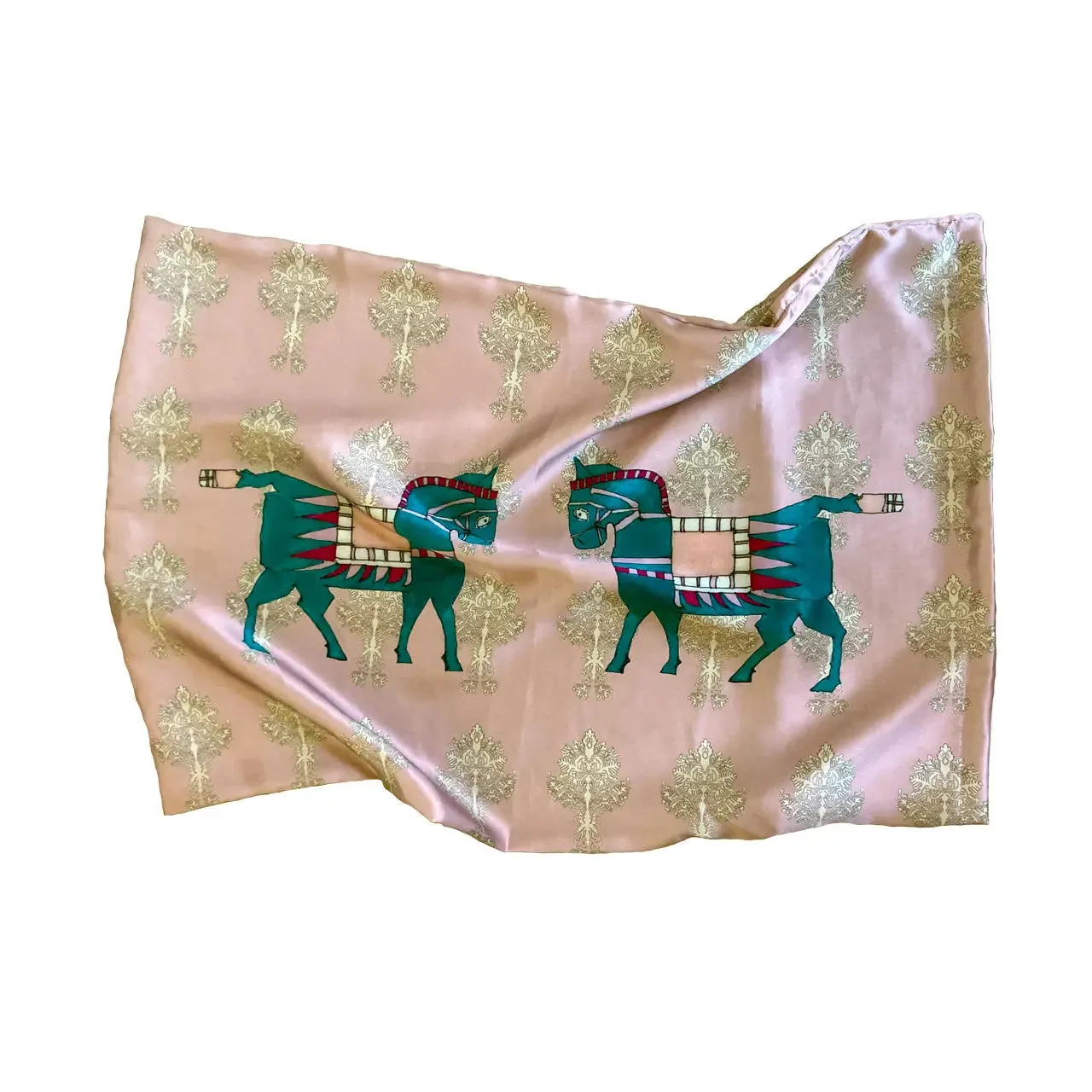 Pink With Horse Design Silk Pillowcase