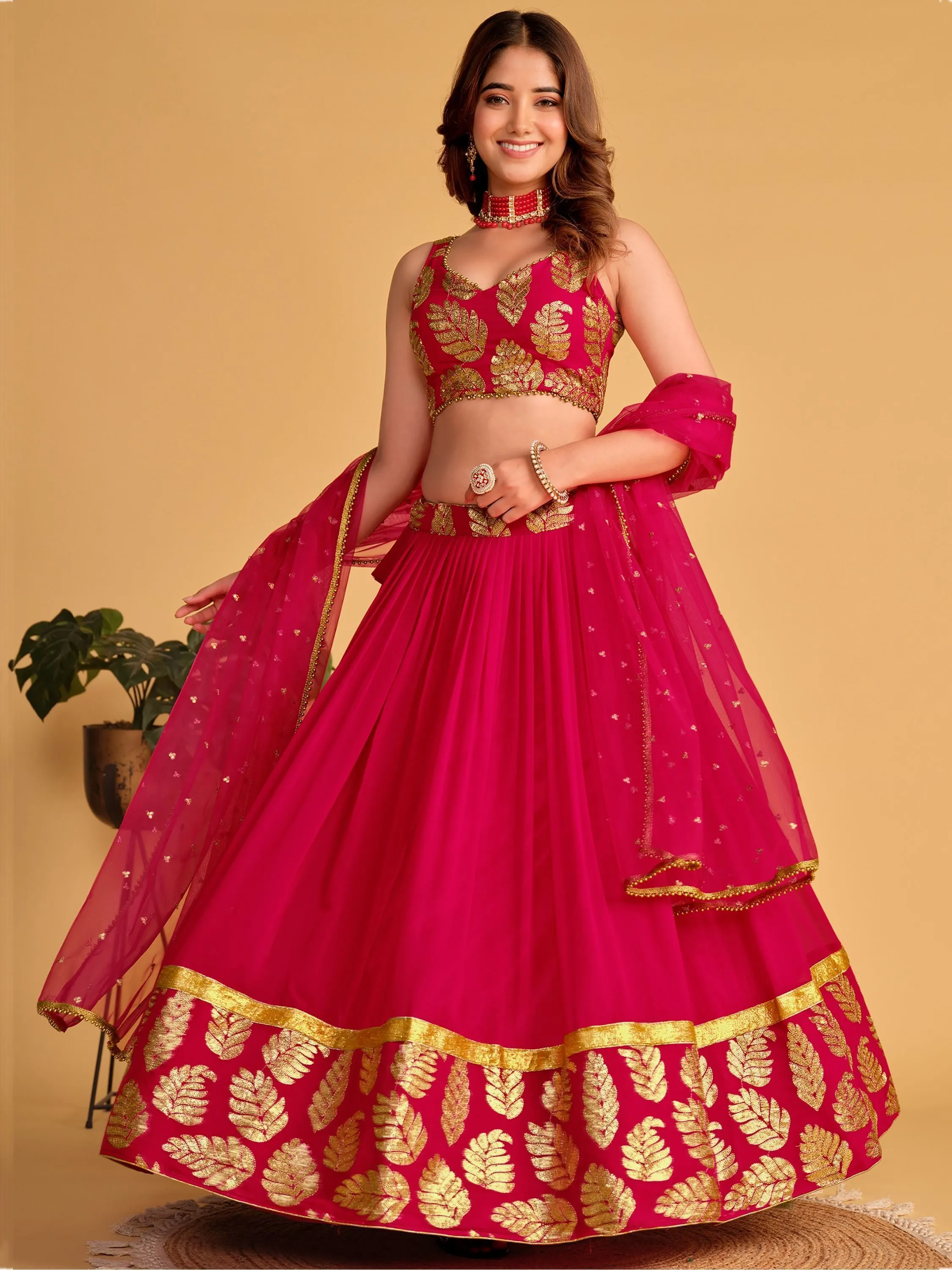 Pink Zari Embroidered Georgette Lehenga Choli for Special Occasions