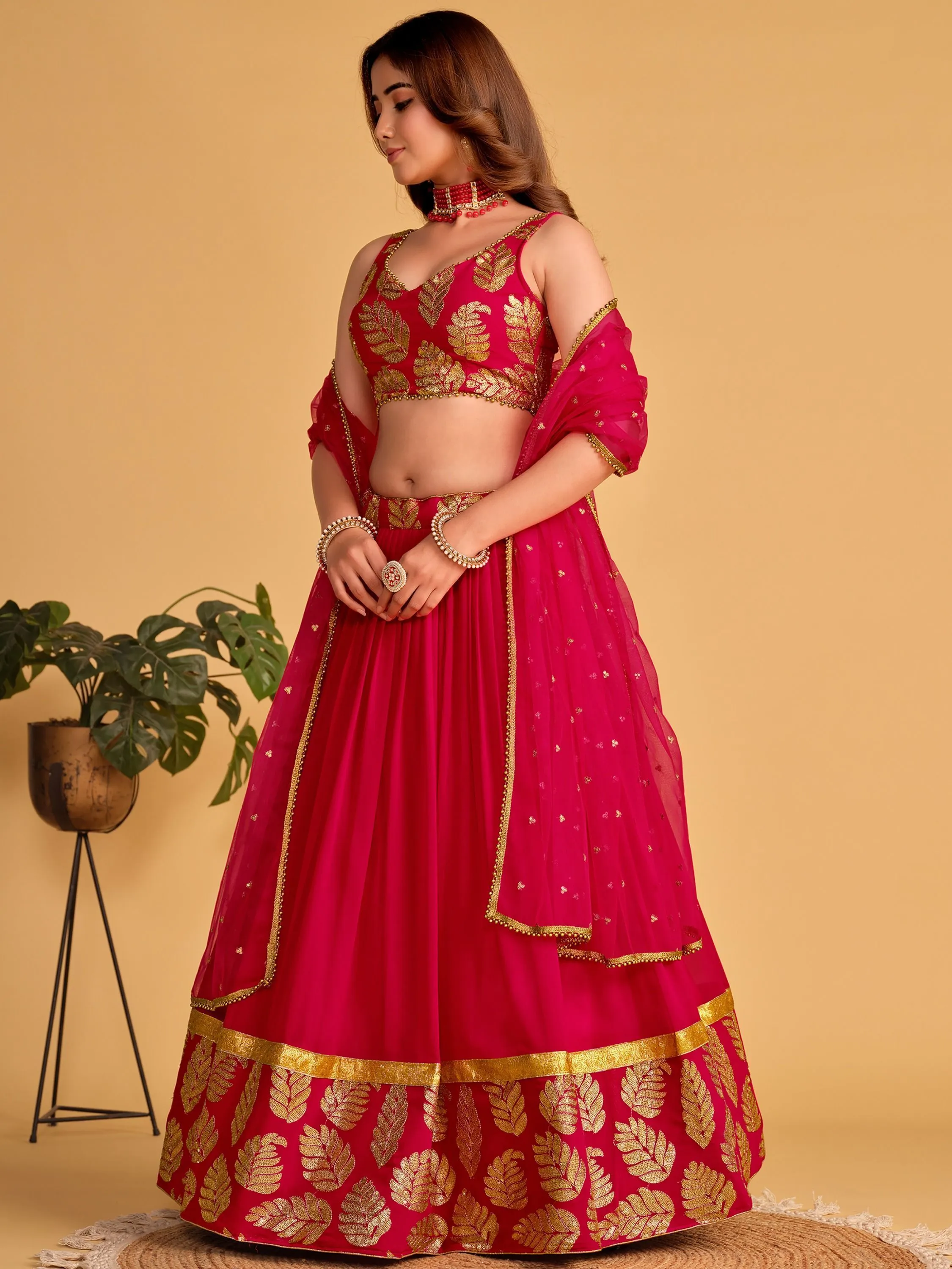 Pink Zari Embroidered Georgette Lehenga Choli for Special Occasions