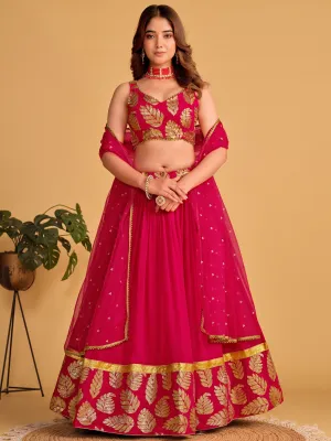 Pink Zari Embroidered Georgette Lehenga Choli for Special Occasions