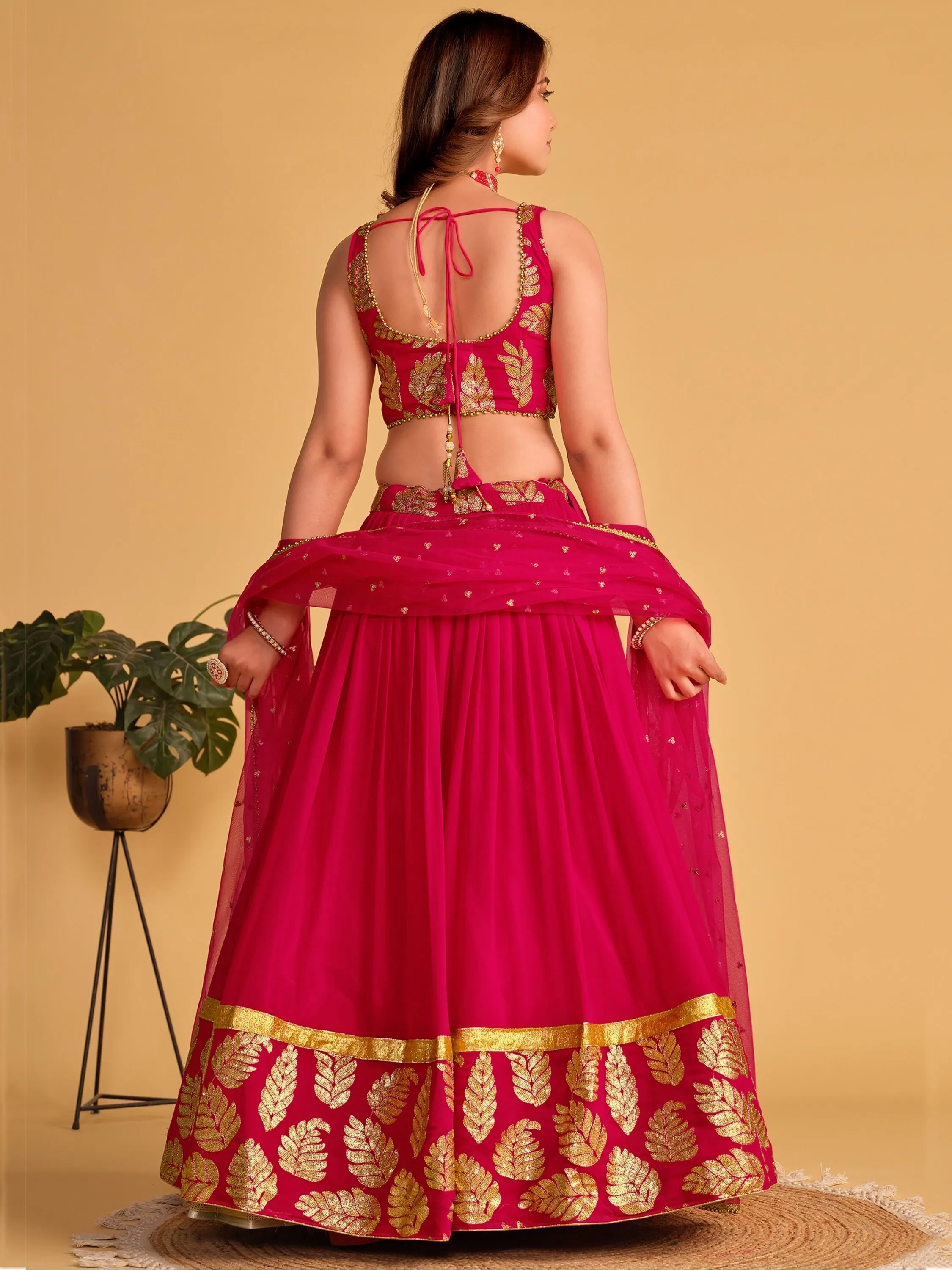 Pink Zari Embroidered Georgette Lehenga Choli for Special Occasions