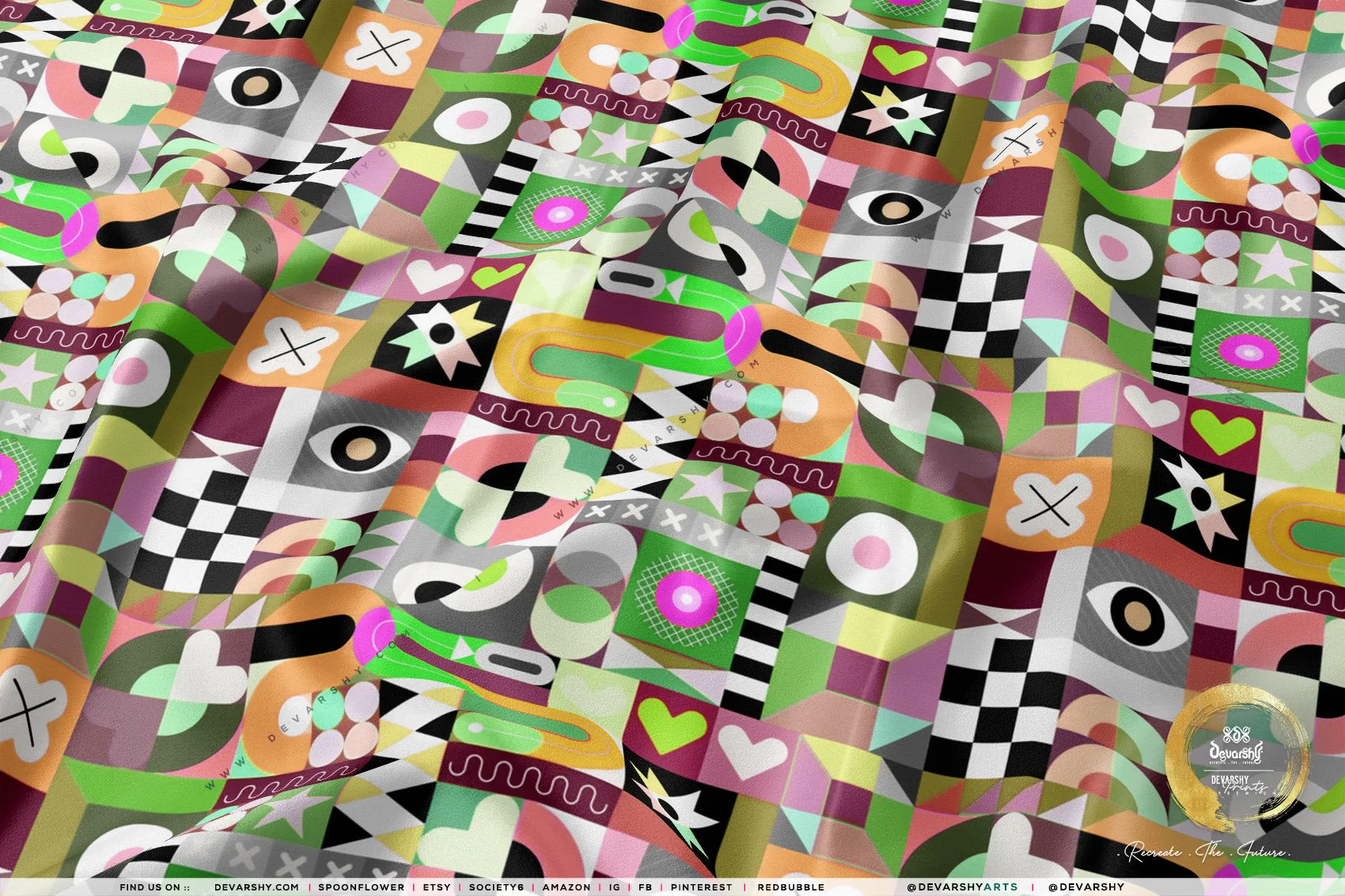 Pop Art Apparel Fabric 3Meters , 9 Designs | 8 Fabrics Option | Cubism Fabric By the Yard | 028