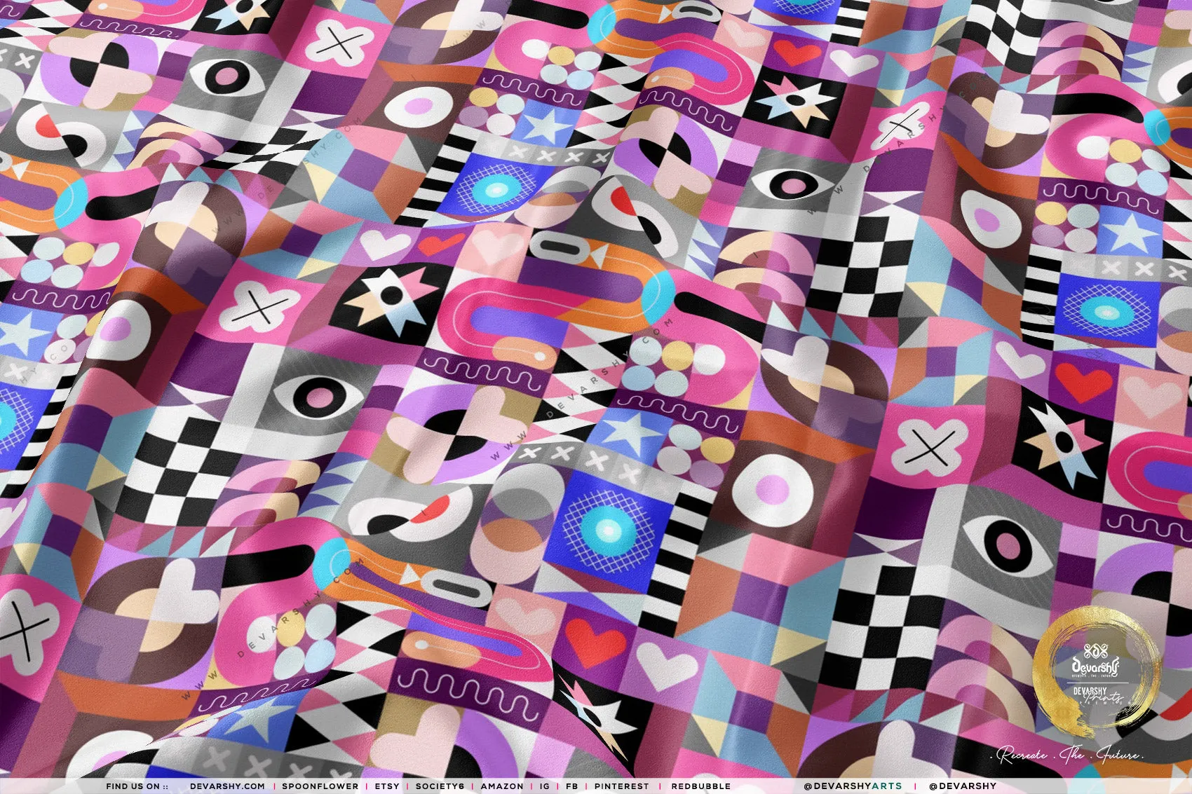 Pop Art Apparel Fabric 3Meters , 9 Designs | 8 Fabrics Option | Cubism Fabric By the Yard | 028