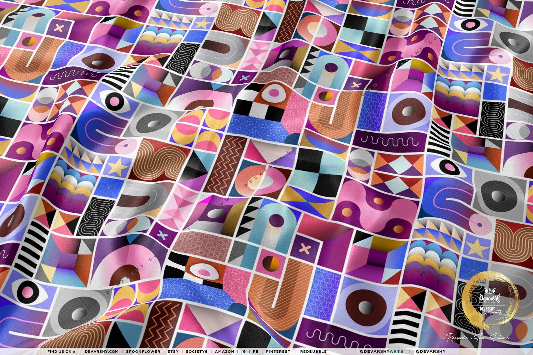 Pop Art Apparel Fabric 3Meters , 9 Designs | 8 Fabrics Option | Cubism Fabric By the Yard | 028