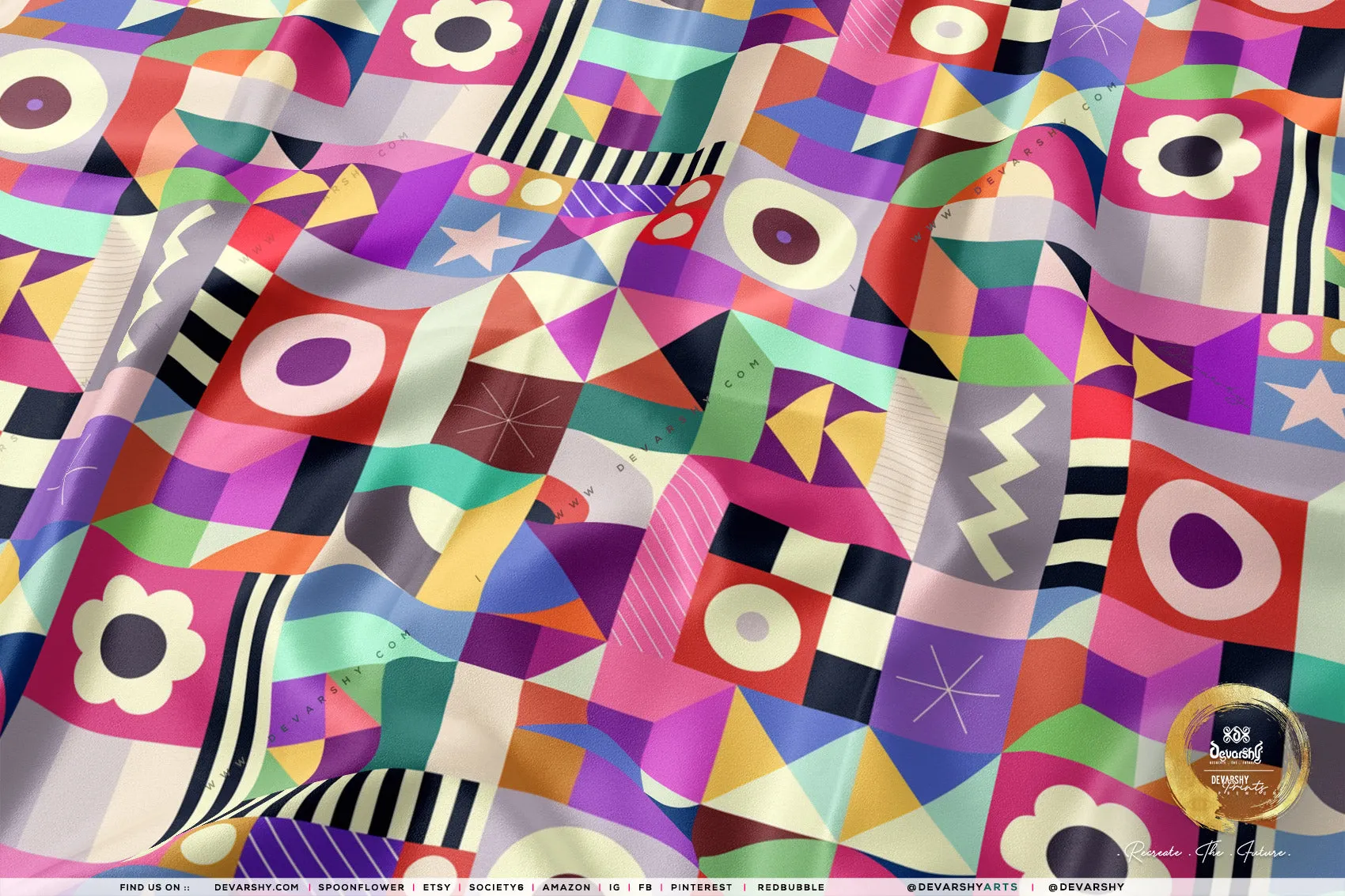 Pop Art Apparel Fabric 3Meters , 9 Designs | 8 Fabrics Option | Cubism Fabric By the Yard | 028