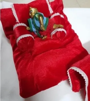 Pure Velvet Laddu Bal Gopal Set Blanket Krishna Thakurji with Rajai Pillow Laddu Gopal Bister Gaddi Bedding Set for 0 to 6 (Red)