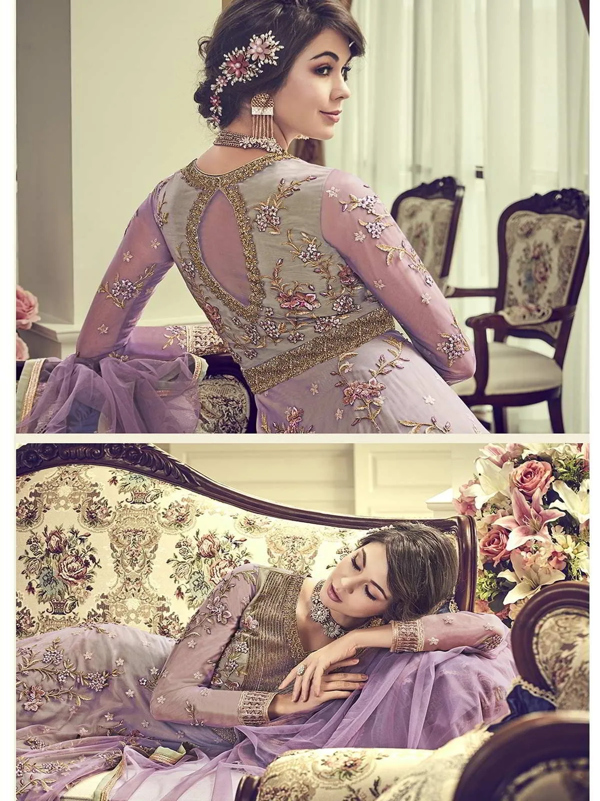 Purple Floral Embroidered Designer Bridal Anarkali Suit