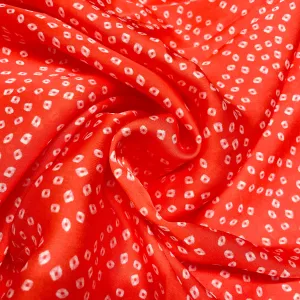 Red Bandhani Print Georgette Satin Fabric