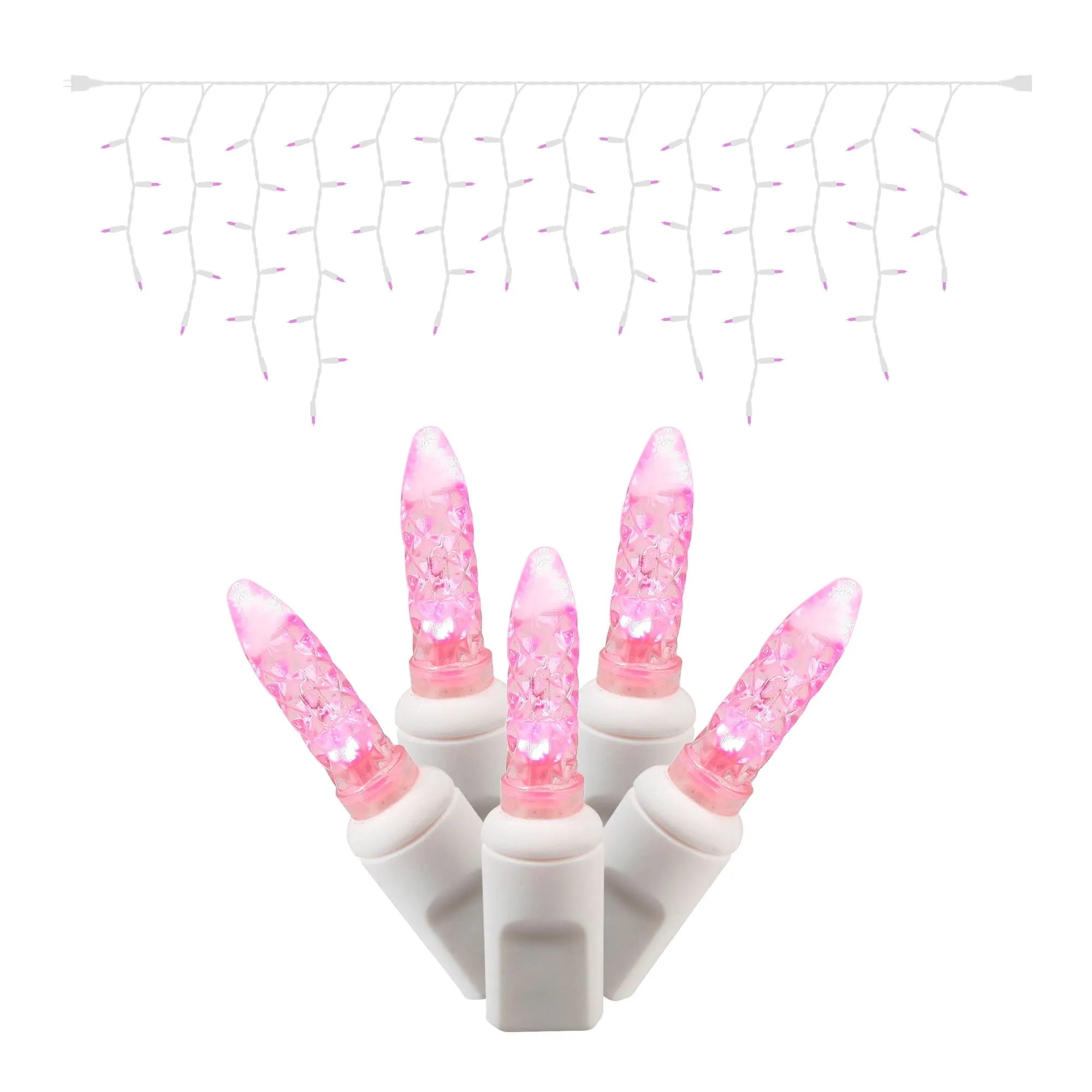 relaxed 70 Red-Pure White M5 LED Icicle Light on White Wire, 9' Christmas Single Mold Light Strand Pink Steady Pink