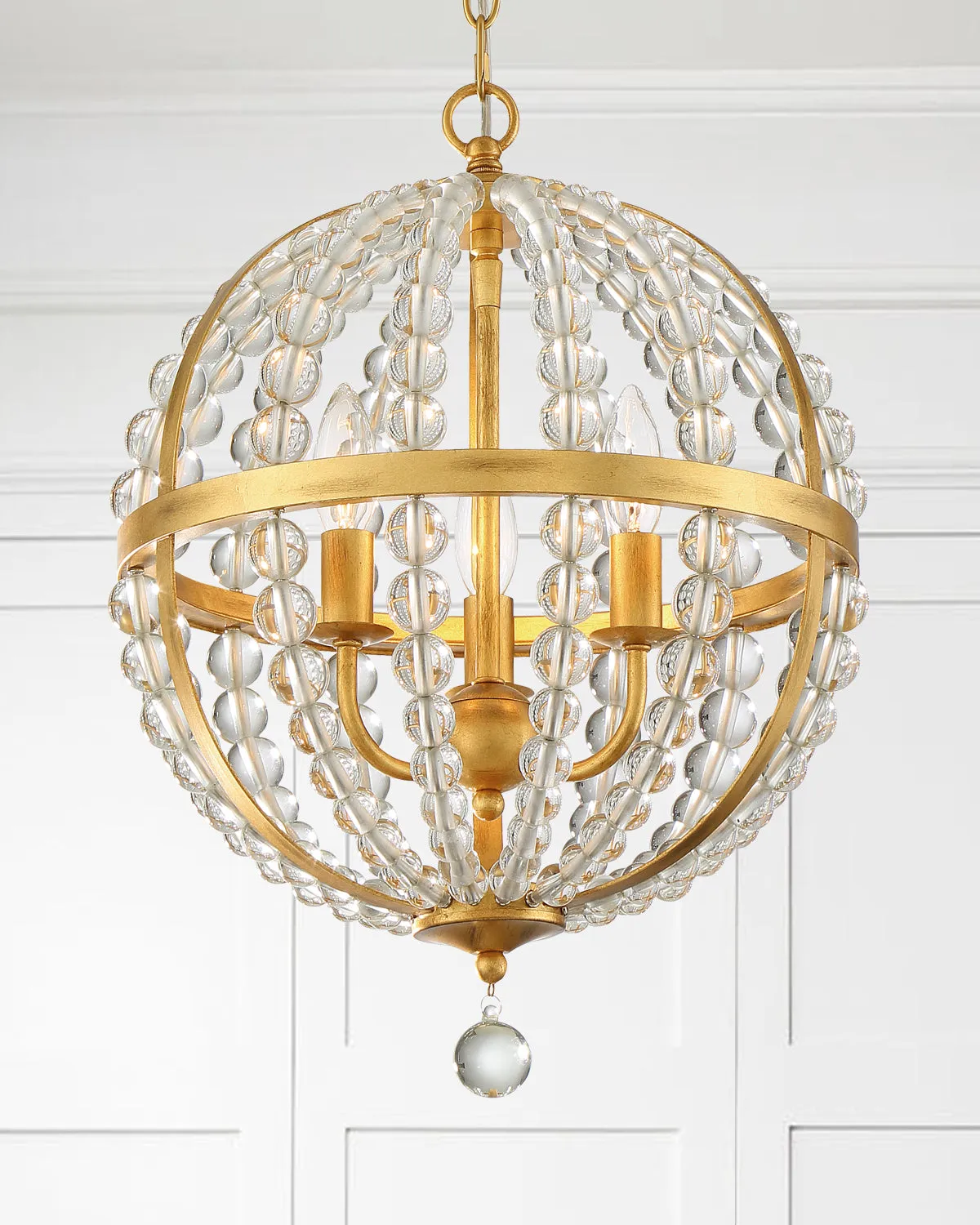 Roxy 3-Light Chandelier in Antique Gold with Clear Glass Beads