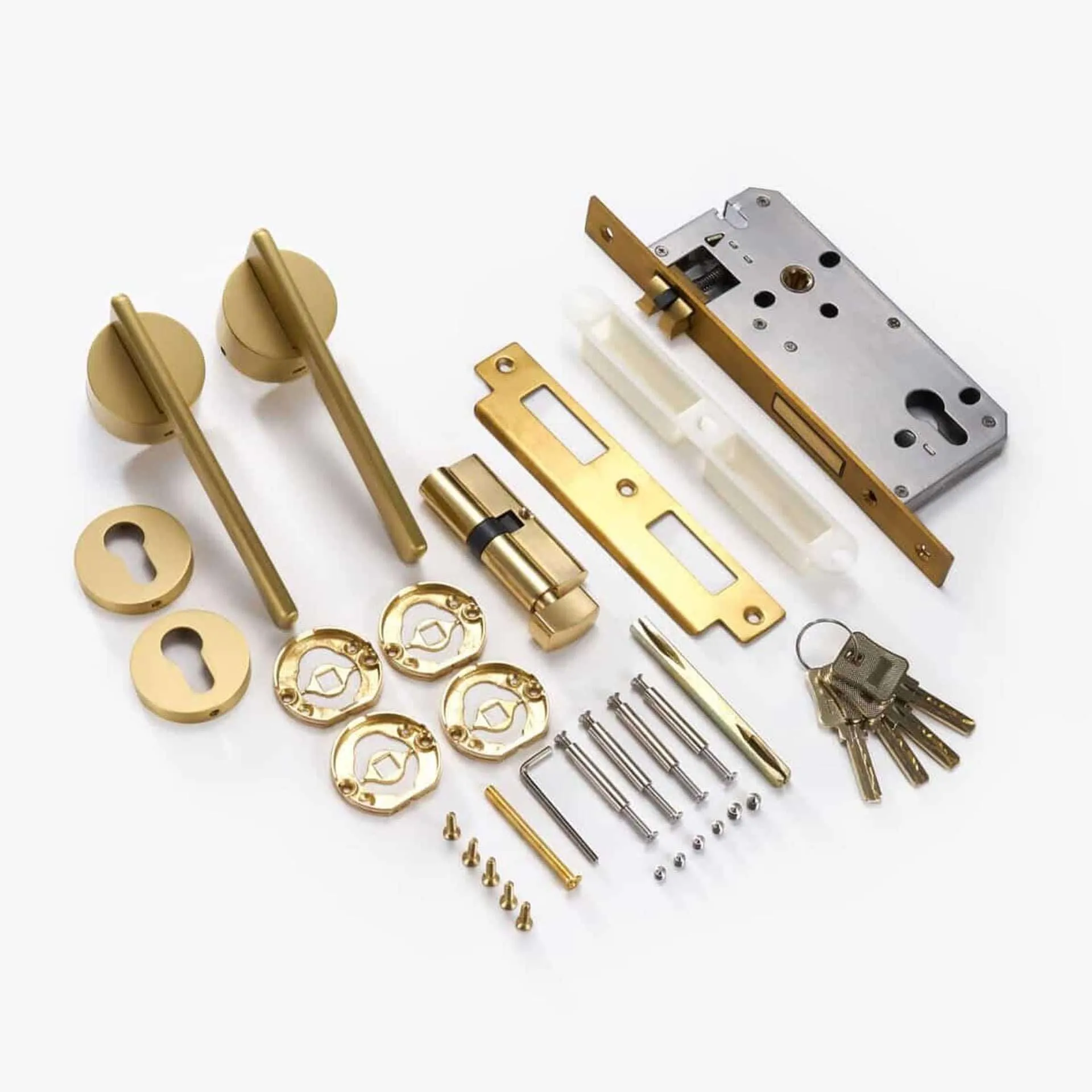 SABANI / Solid Brass Lever Door Handles & Lock Set