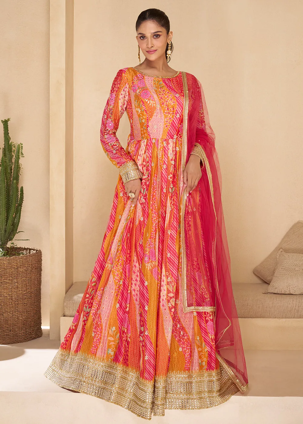 Sequins Work Embroidered Pink Wedding Anarkali Gown