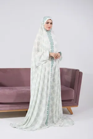 Shouq Elegant Floral Satin Prayer Gown with Extended Coverage