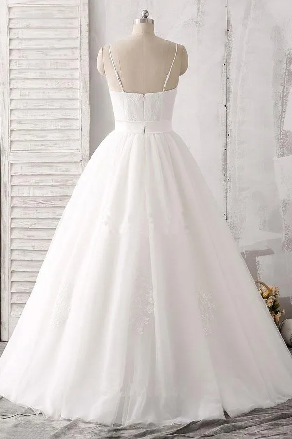 Spaghetti Straps Sweetheart  Floor-length White Satin Wedding Dress WD143