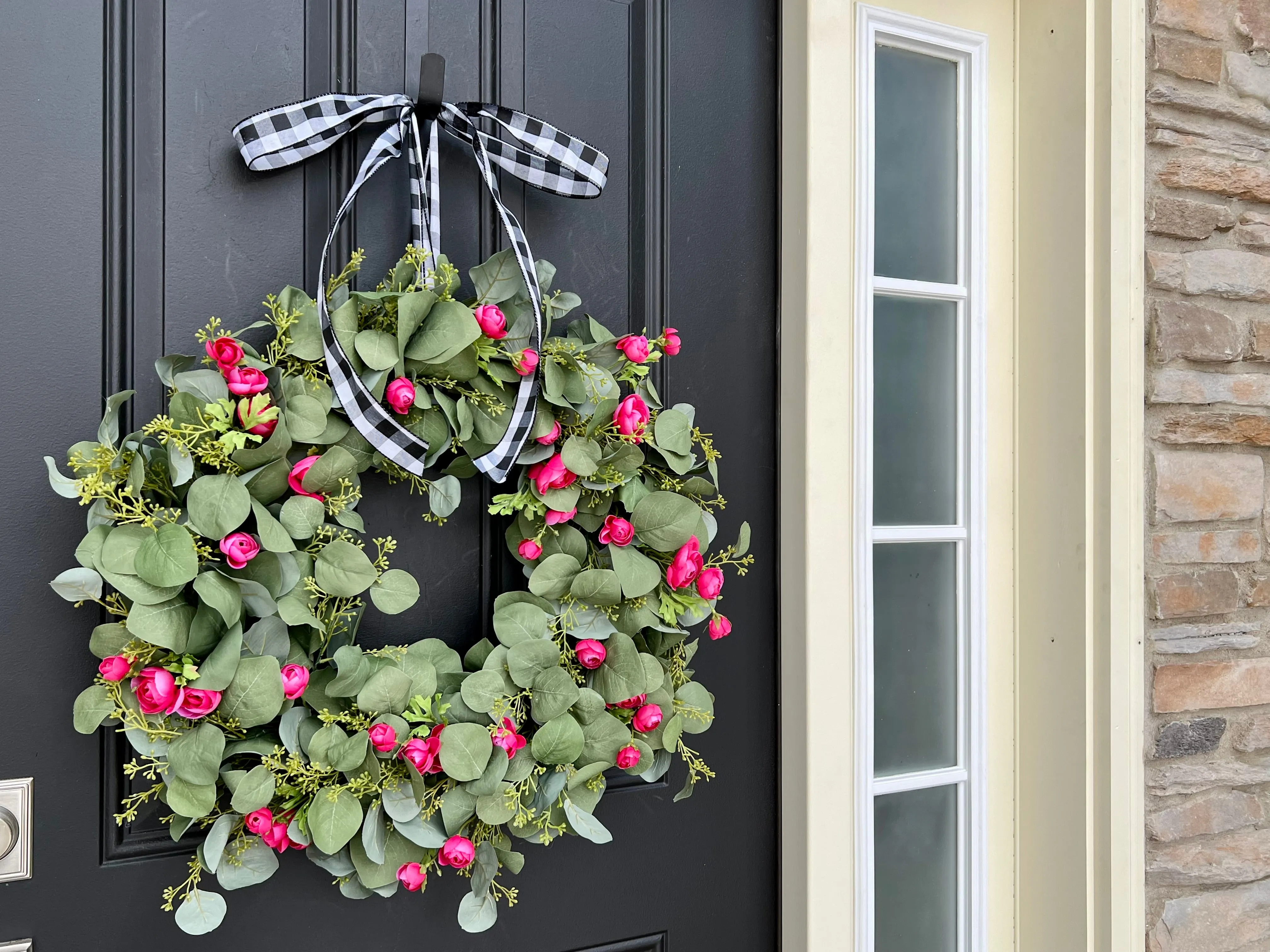 Spring Eucalyptus Wreath with Fuchsia Ranunculus