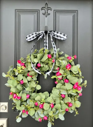 Spring Eucalyptus Wreath with Fuchsia Ranunculus