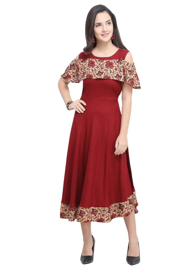 Stylish Maroon Printed Rayon Kurta For Women