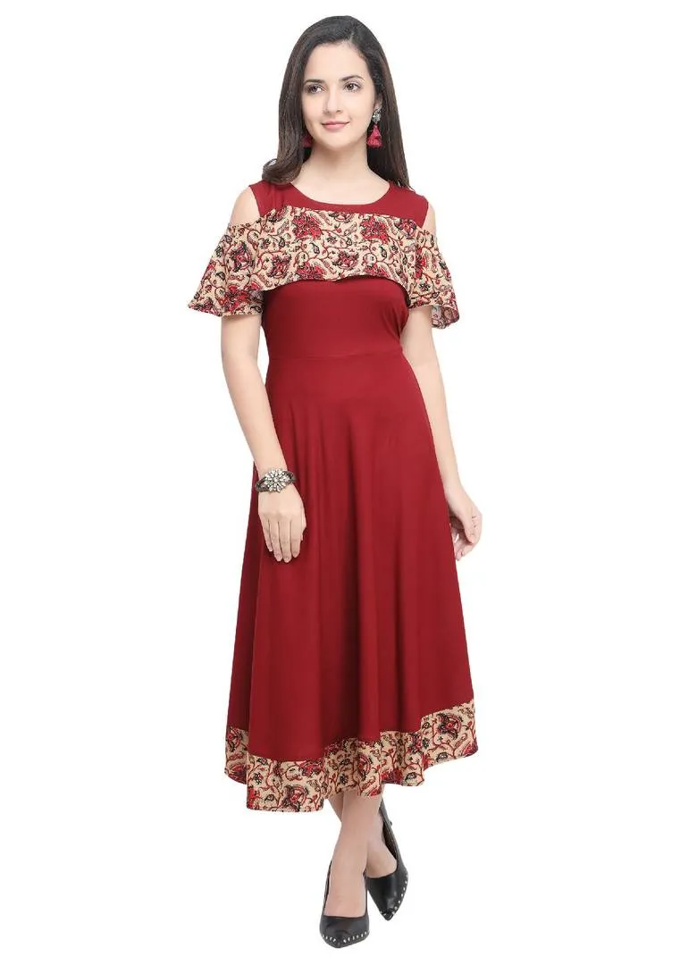 Stylish Maroon Printed Rayon Kurta For Women