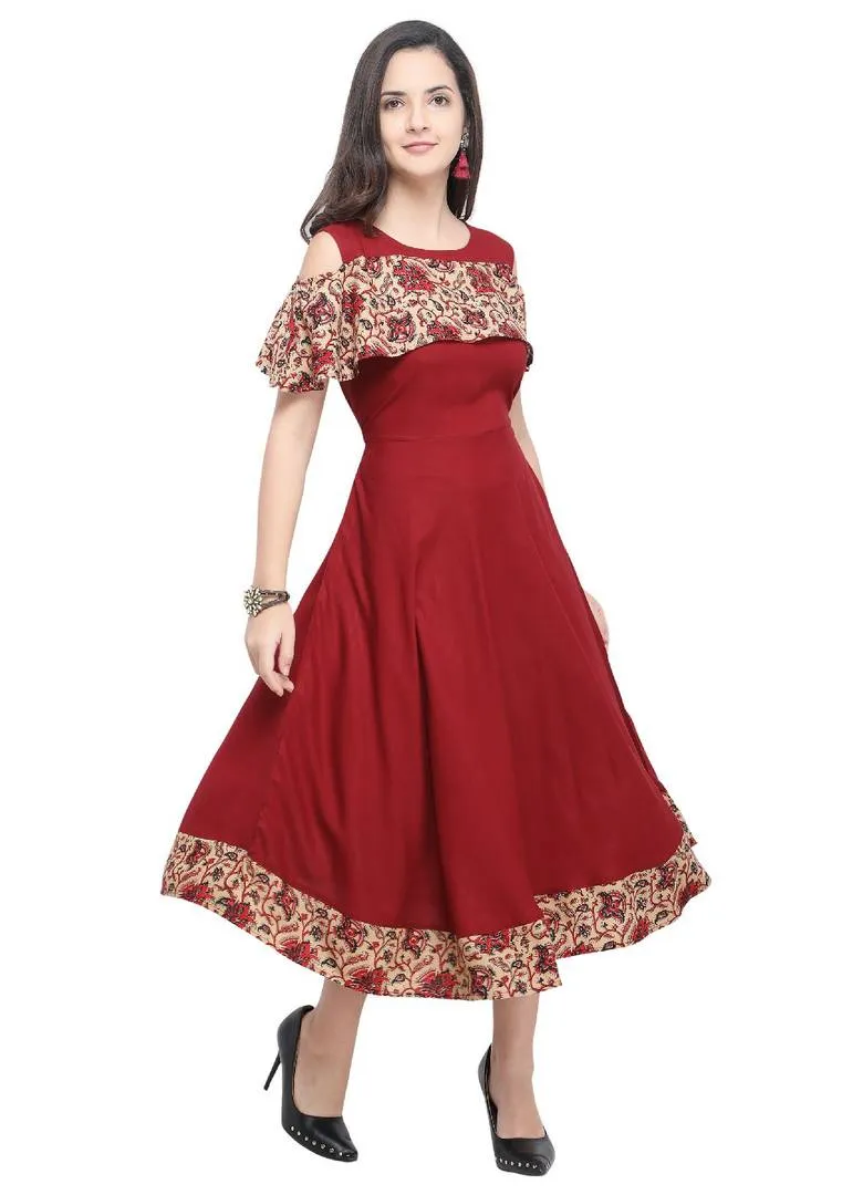 Stylish Maroon Printed Rayon Kurta For Women