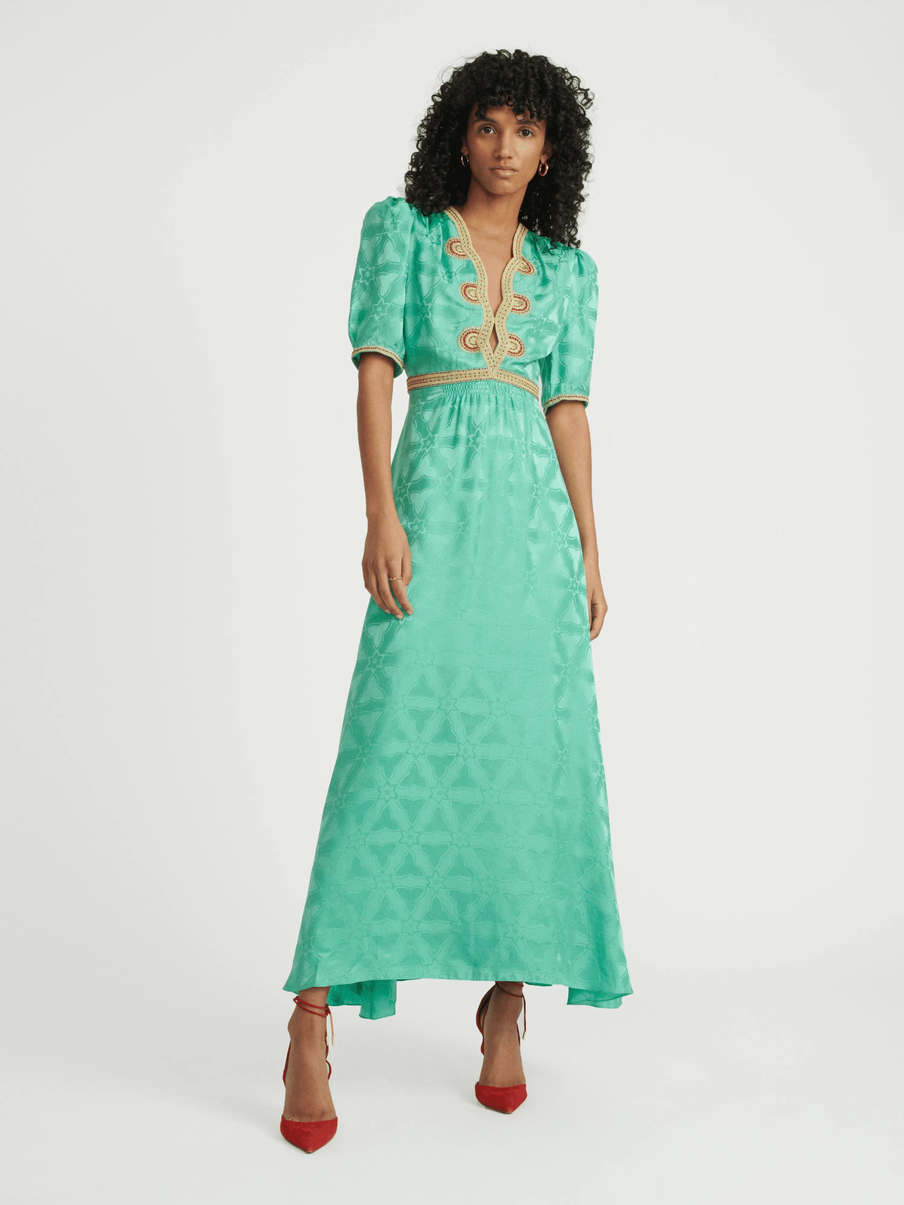 Tabitha Dress in Mint with Ornate Embroidery