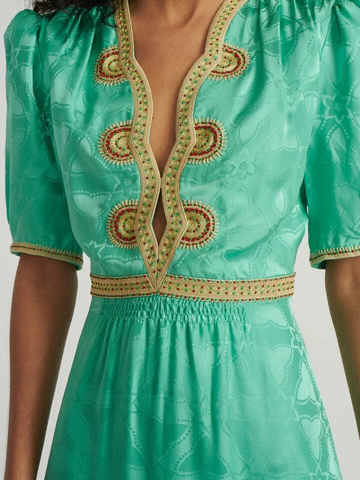 Tabitha Dress in Mint with Ornate Embroidery