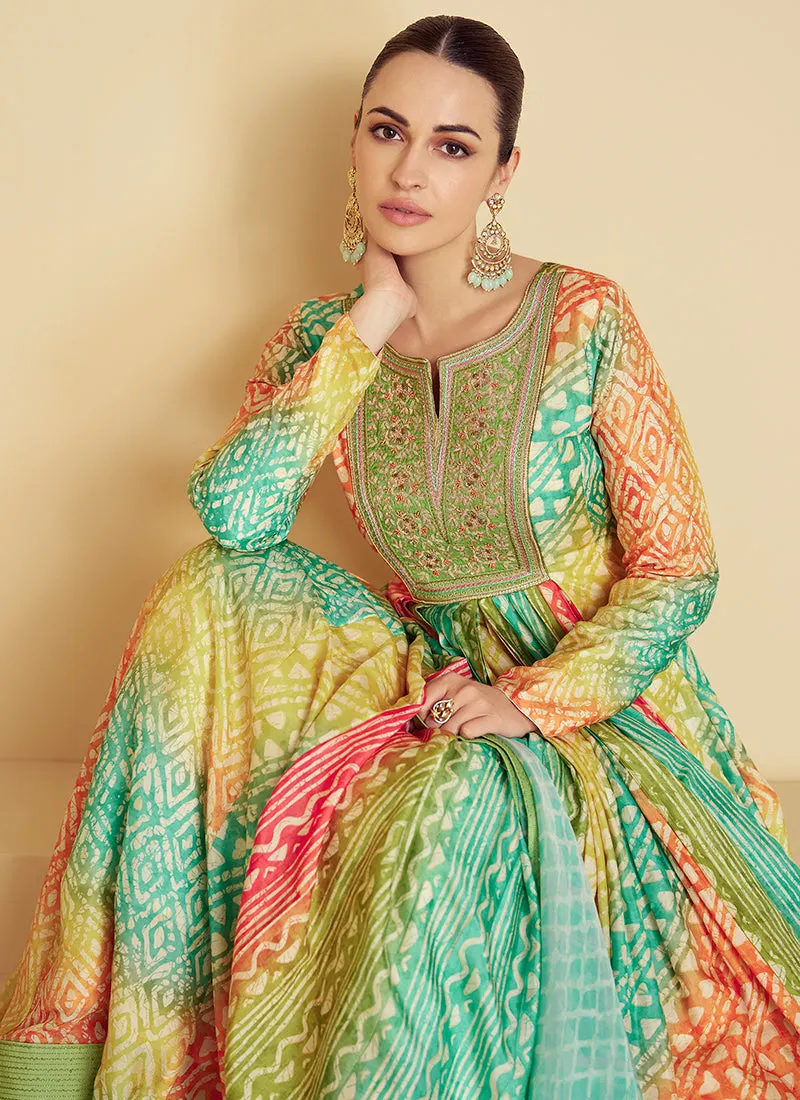 Teal And Green Multi Embroidery Festive Anarkali Gown