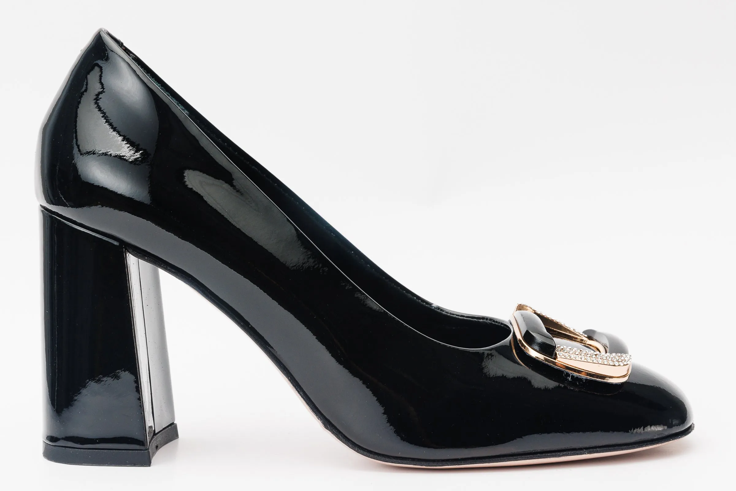 The Ferrara Black Patent Leather Block Heel Pump Women Shoe