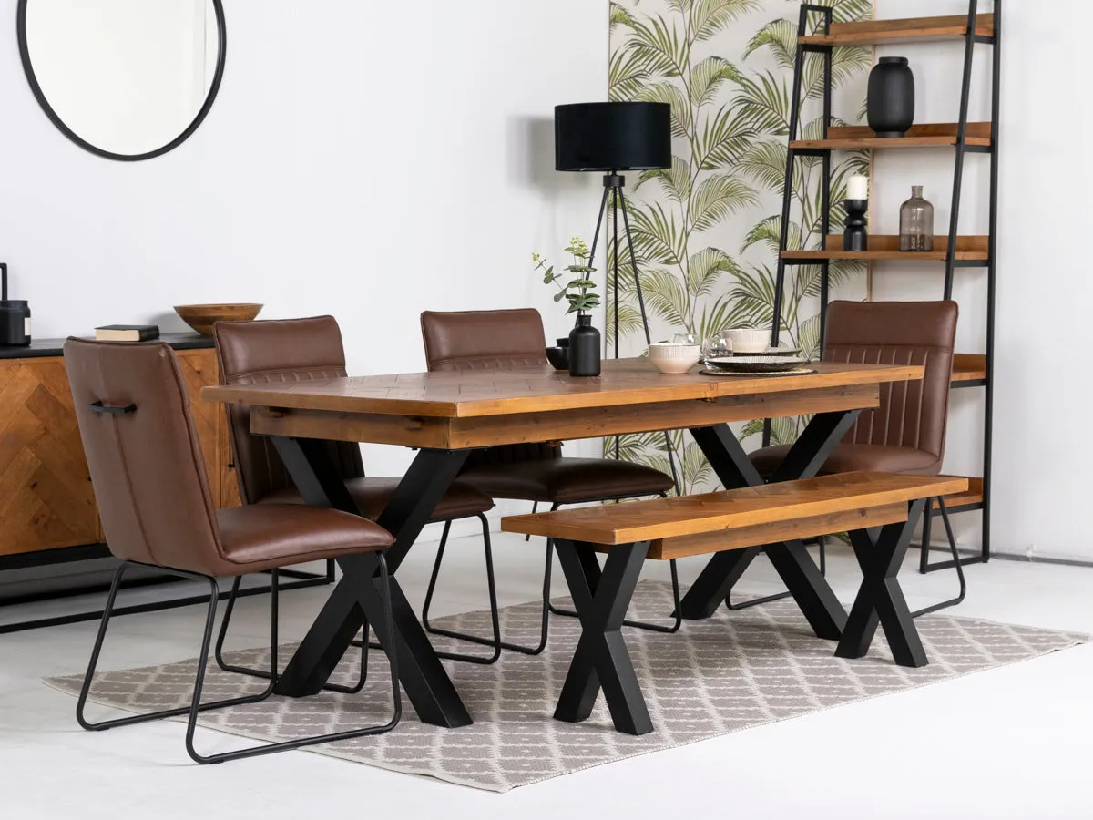 Tulsa Large Extendable Cross Leg Dining Table (180cm - 240cm) & Grainger Brown Dining Chairs