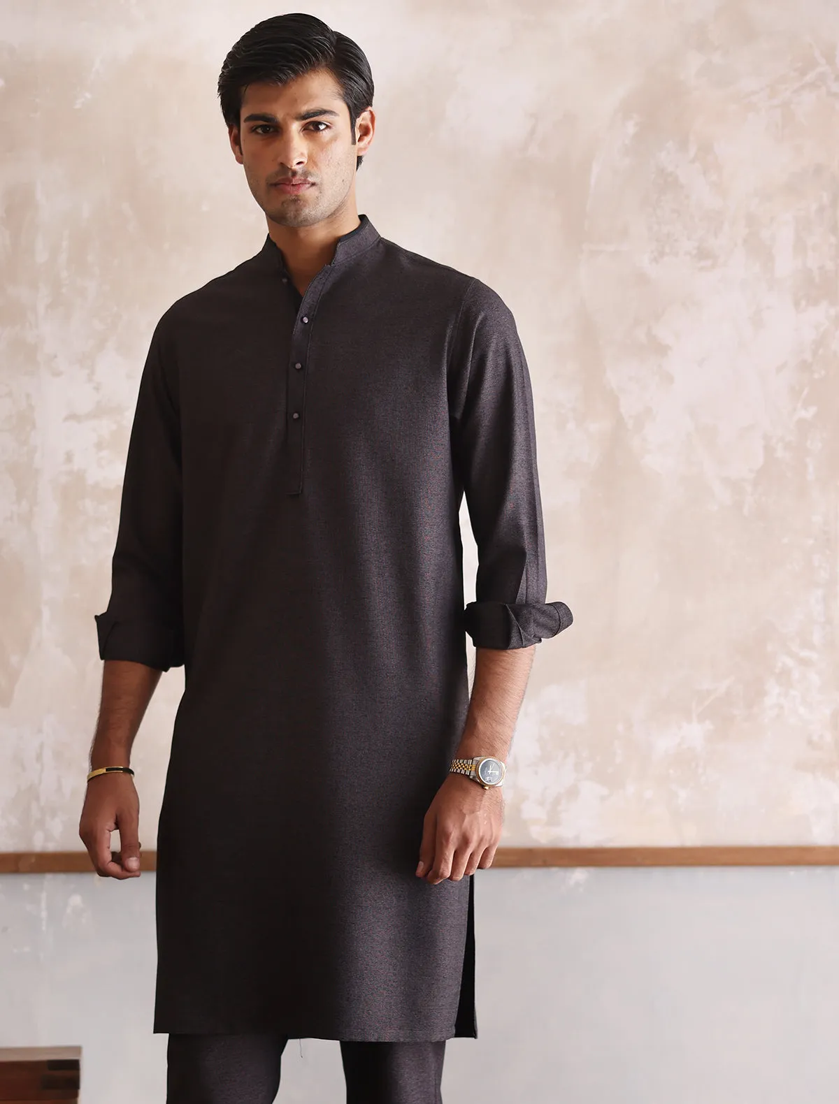 TWO TONE GRAY TEXTURED KURTA WITH MATCHING PAJAMA