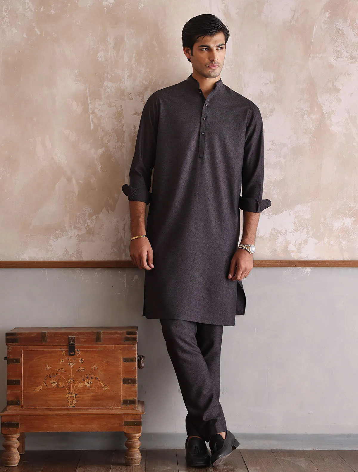 TWO TONE GRAY TEXTURED KURTA WITH MATCHING PAJAMA