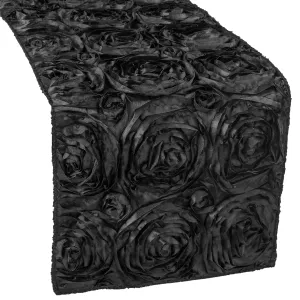 Wedding Rosette Satin Table Runner - Black