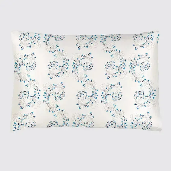 White With Fibonacci Turquoise Flowers Silk Pillowcase